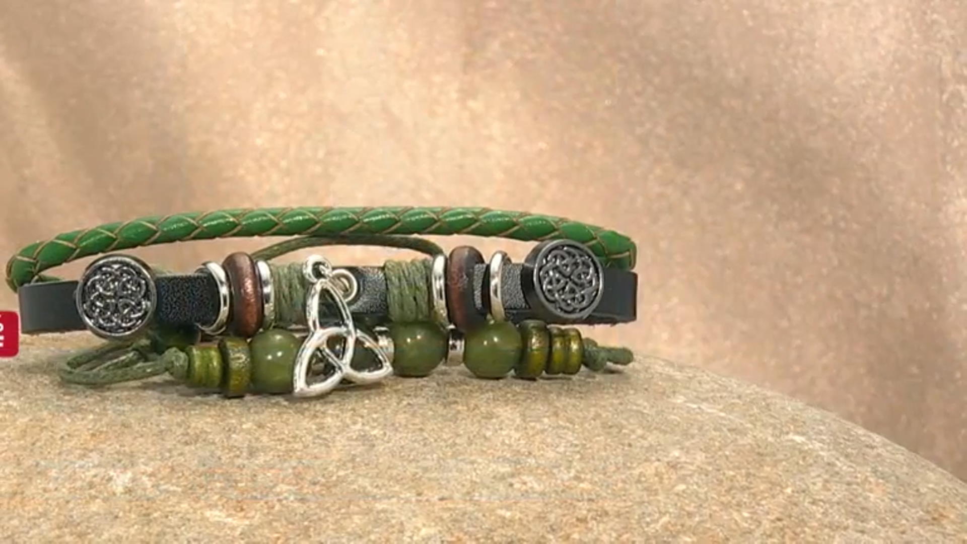Green Connemara Marble Rhodium Over Brass Leather Charm Bracelet Video Thumbnail