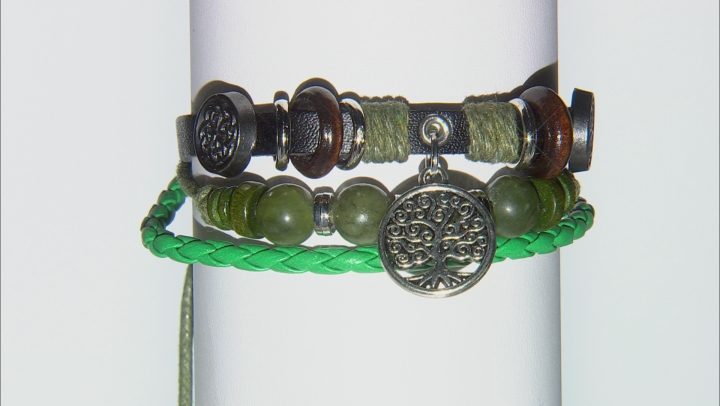 Green Connemara Marble Silver Tone Leather Bracelet Video Thumbnail