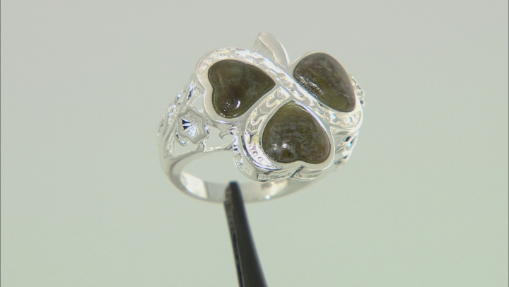 Green Connemara Marble Sterling Silver Shamrock Ring Video Thumbnail