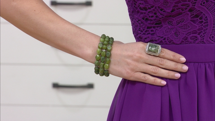 Green Connemara Marble Bead 3 Stretch Bracelet Set Video Thumbnail