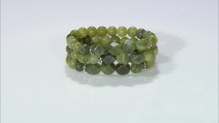 Green Connemara Marble Bead 3 Stretch Bracelet Set