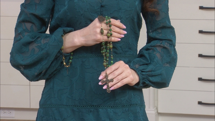 Glass Beads & Connemara Marble Bronze Tone Irish Rosary Video Thumbnail