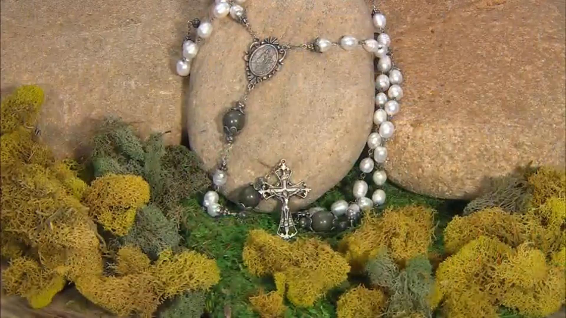 Rosary Cultured Freshwater Pearl and Connemara Marble Silver Tone Video Thumbnail