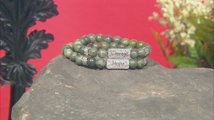 Set of 2 Silver Tone Marble "Hope" & "Courage"  Stretch bracelets Video Thumbnail