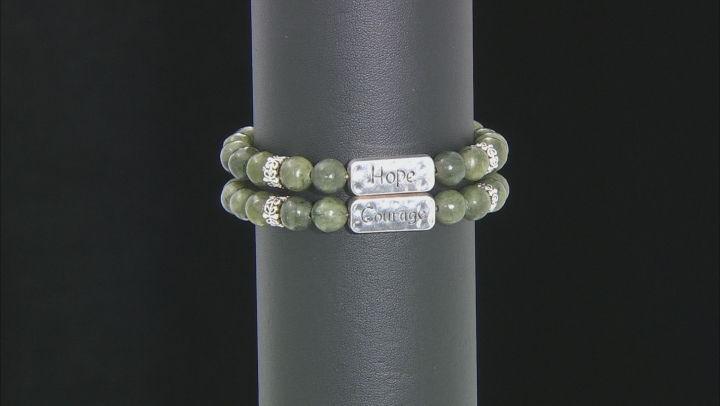 Set of 2 Silver Tone Marble "Hope" & "Courage"  Stretch bracelets Video Thumbnail