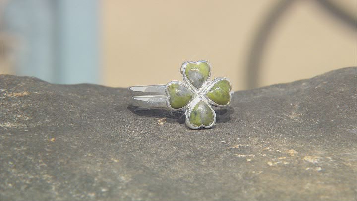 Connemara Marble Sterling Silver 4 Leaf Clover Set of 2 Rings Video Thumbnail
