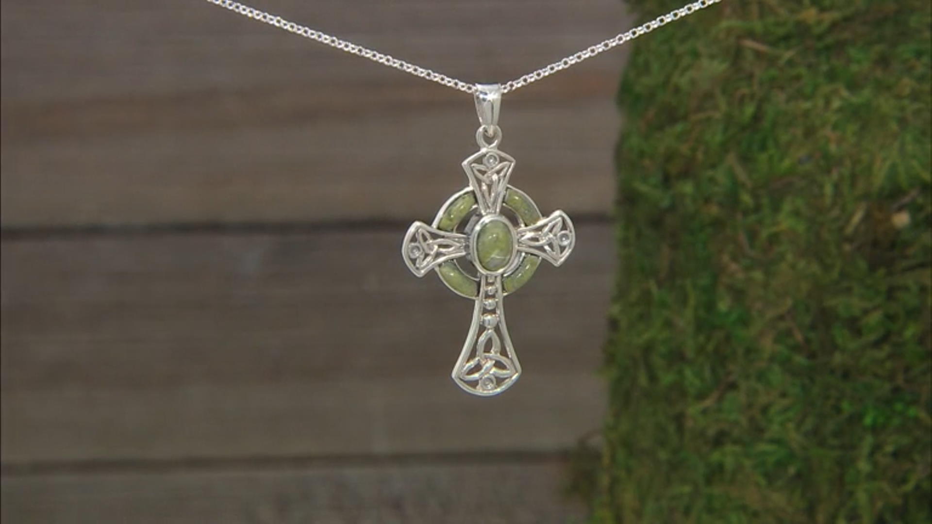 Connemara Marble Silver Celtic Cross Pendant W/ 24" chain Video Thumbnail