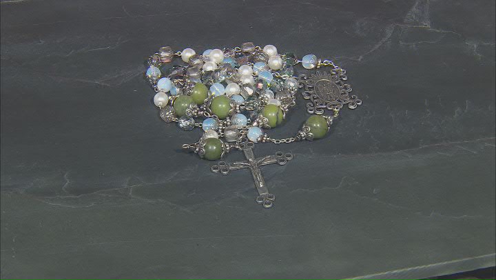 Green Connemara Marble With Multi-Color Glass Beads Silver-Tone St. Michael Protection Rosary Video Thumbnail
