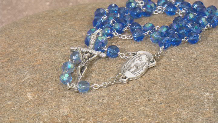 Blue Crystal Silver-Tone Rosary and Key Chain Set Video Thumbnail