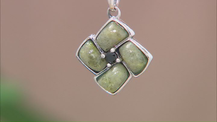 7x4mm Rectangle Connemara Marble With Black Spinel Sterling Silver Pendant With 24" Chain Video Thumbnail