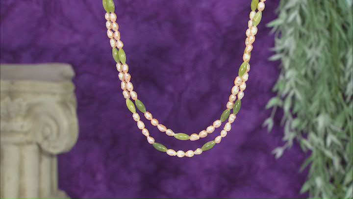 Cultured Freshwater Pearl And Connemara Marble Silver Tone Necklace
