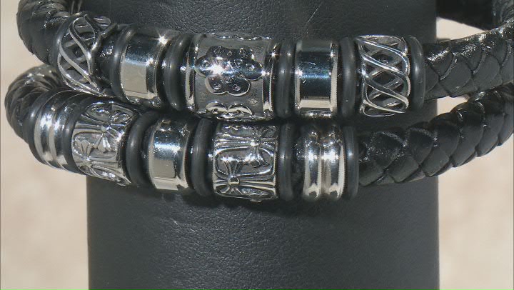 Stainless Steel Set of 2 Viking Leather Bracelets. Video Thumbnail