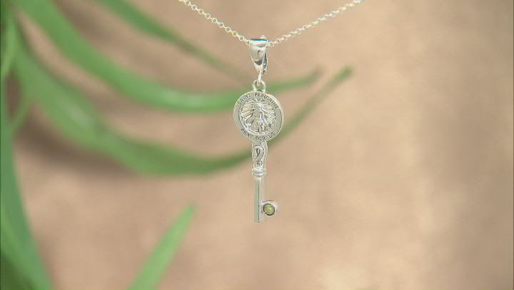 Green 3mm Connemara Marble St. Peregrine Sterling Silver Key Enhancer With 24" Chain Video Thumbnail