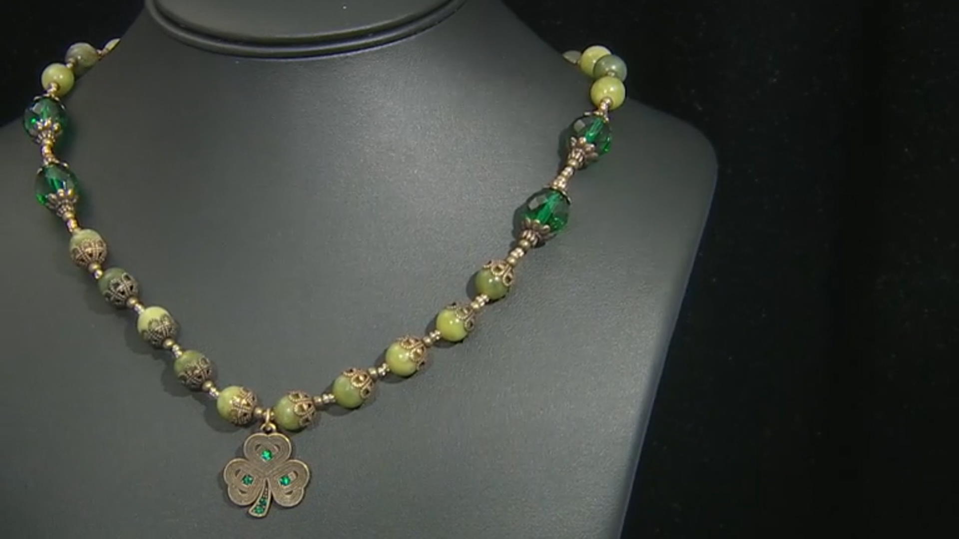 Connemara Marble With Green Crystal Antiqued-Tone Necklace Video Thumbnail