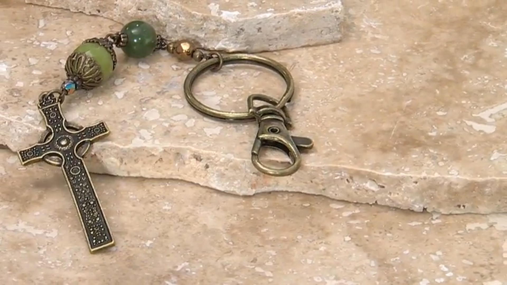 Connemara Marble Antiqued-Tone Iona Cross Key Chain