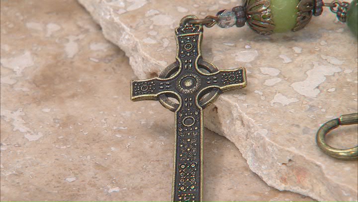 Connemara Marble Antiqued-Tone Iona Cross Key Chain