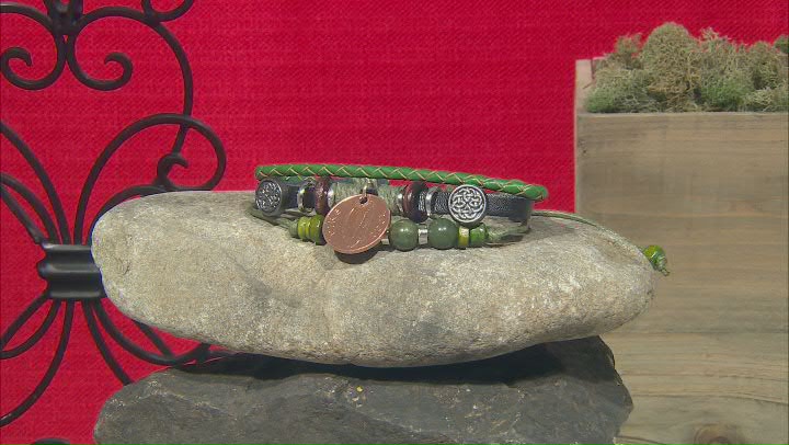 Green Connemara Marble Leather & Silver Tone Lucky Penny Bracelet Video Thumbnail