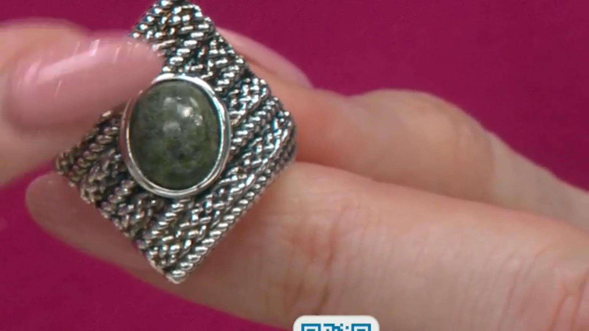 Green Connemara Marble Silver Tone Ring 9x8mm Video Thumbnail