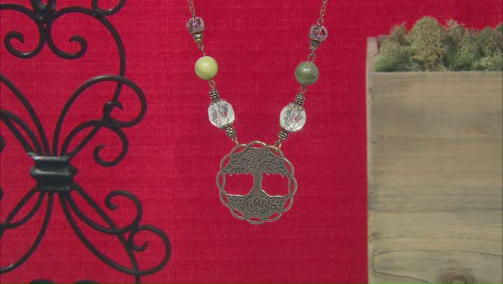 Green Connemara Marble & Crystal Antique Tone Tree Of Life Necklace Video Thumbnail