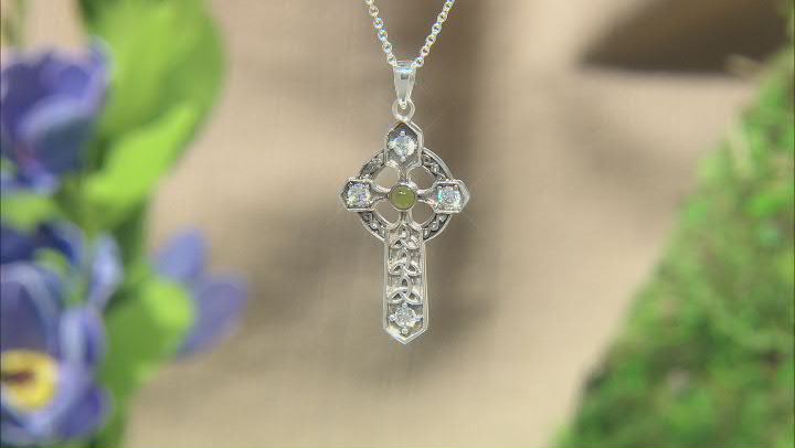 Green Connemara Marble and Cubic Zirconia Silver-Tone Over Brass Pendant Video Thumbnail