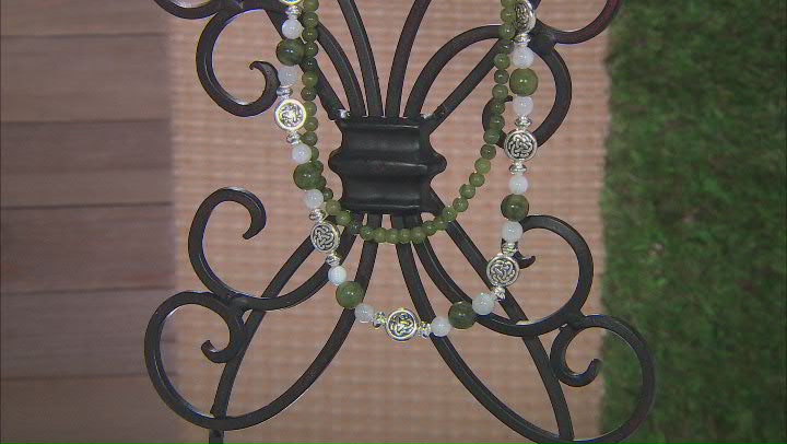 Connemara Marble And Moonstone Silver Tone Celtic Moon Double Stranded Necklace Video Thumbnail