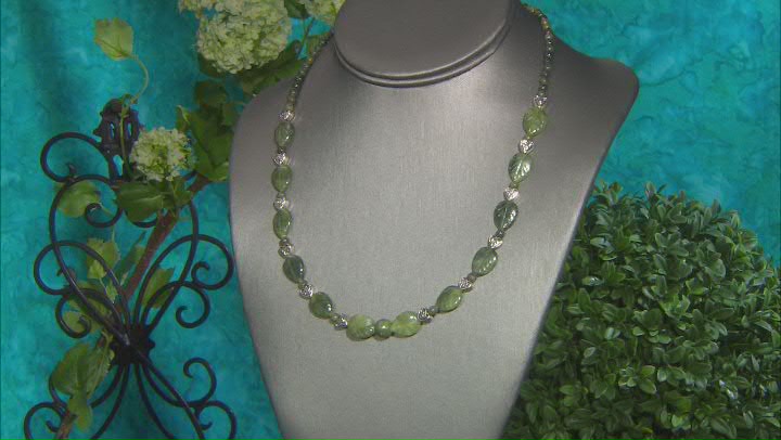 Connemara Marble Silver Tone Green Carved Leaf Necklace Video Thumbnail