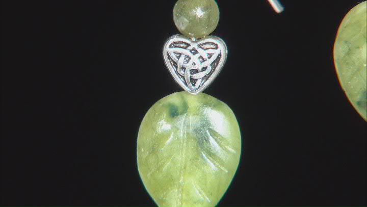 Green Connemara Marble Silver Tone Green Carved Leaf Dangle Earrings Video Thumbnail
