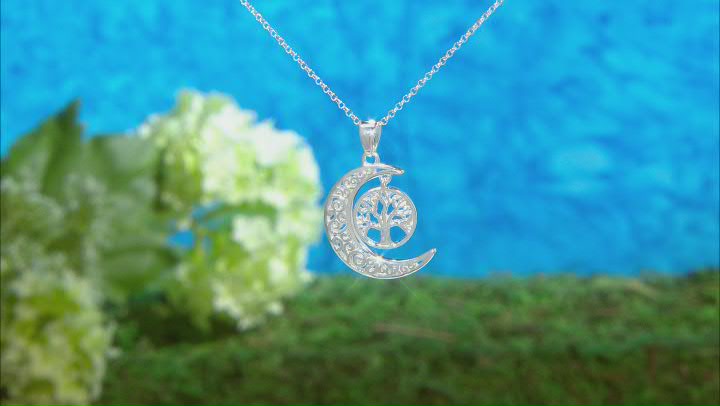 Sterling Silver Fairy Tree And Moon Pendant With Chain Video Thumbnail