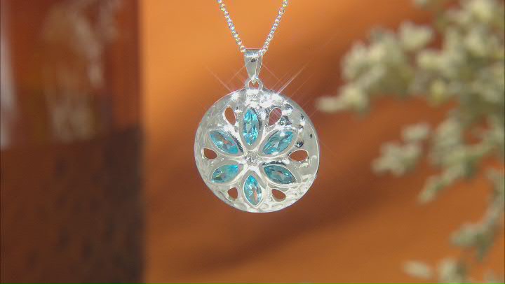 Swiss Blue Topaz Silver Tone Over Flower Pendant With Chain .74ctw Video Thumbnail