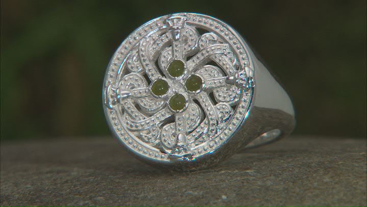 Green Connemara Marble Silver Tone Viking Shield Ring Video Thumbnail