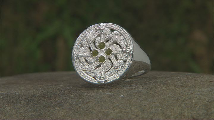 Green Connemara Marble Silver Tone Viking Shield Ring Video Thumbnail