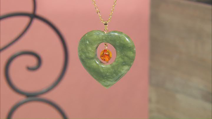 Connemara Marble and Amber Gold Tone Over Brass Pendant With Chain Video Thumbnail