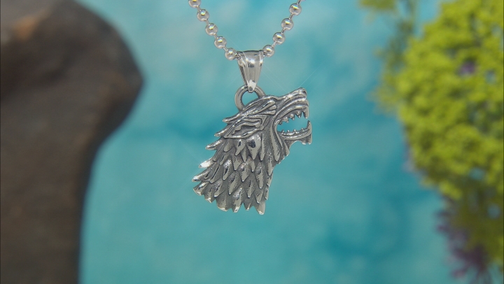 Stainless Steel Wolf Pendant with Ball Chain Video Thumbnail
