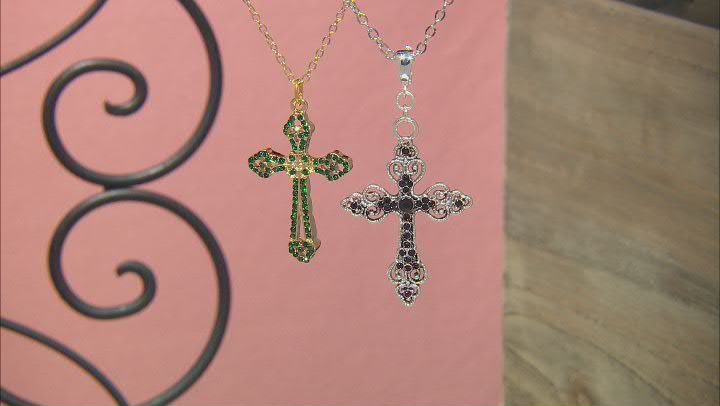 Multi Color Crystal Set of Two Silver Enhancer and Gold Tone Cross Pendant Video Thumbnail