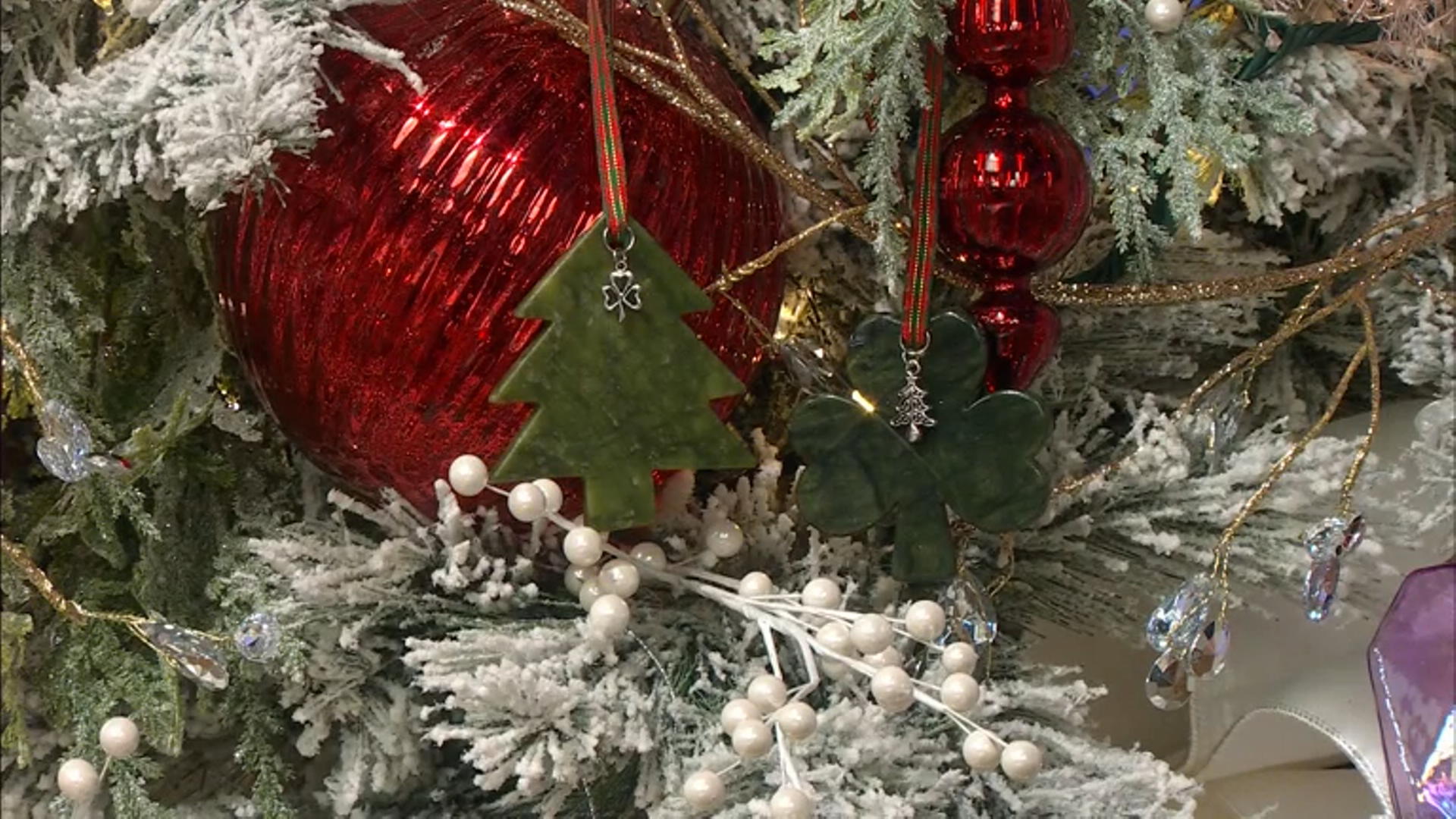 Connemara Marble Christmas Tree & Shamrock Silver Tone Set of 2 Ornaments Video Thumbnail