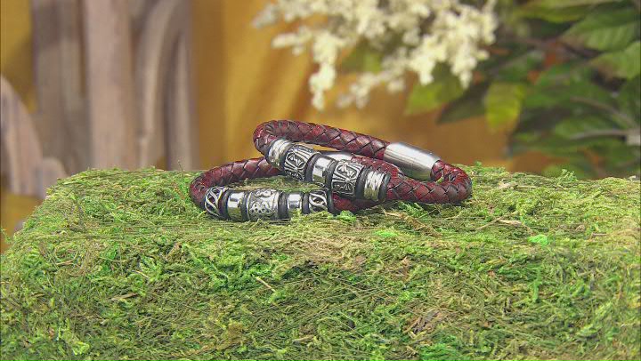 Stainless Steel Set of 2 Viking Leather Bracelets Video Thumbnail