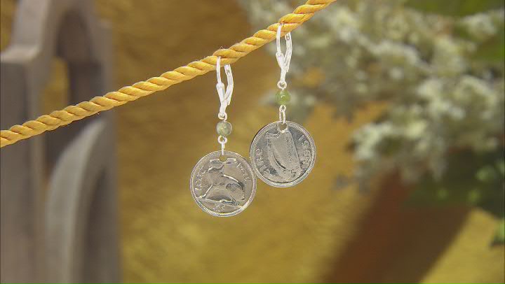 Thrupenny Bit Coin With Marble Sterling Silver Dangle  Earrings Video Thumbnail