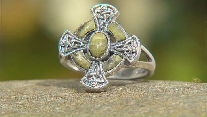Connemara Marble Silver Tone Celtic Cross Ring Video Thumbnail