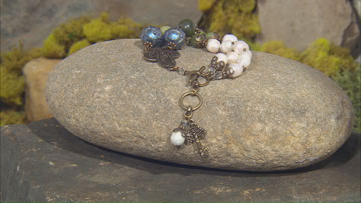 Cultured Freshwater Pearl & Connemara Marble Antique Tone Toggle Bracelet Video Thumbnail