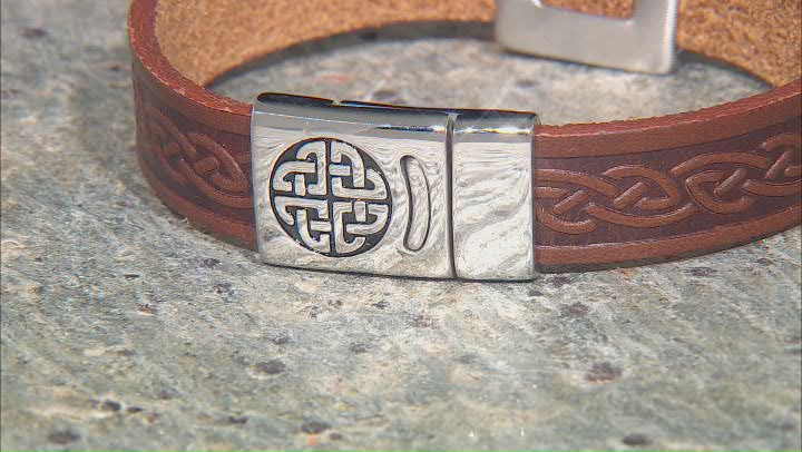 Brown Leather Stainless Steel Trinity Knot Bracelet Video Thumbnail