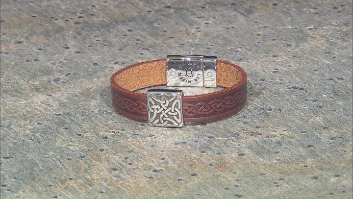 Brown Leather Stainless Steel Trinity Knot Bracelet Video Thumbnail