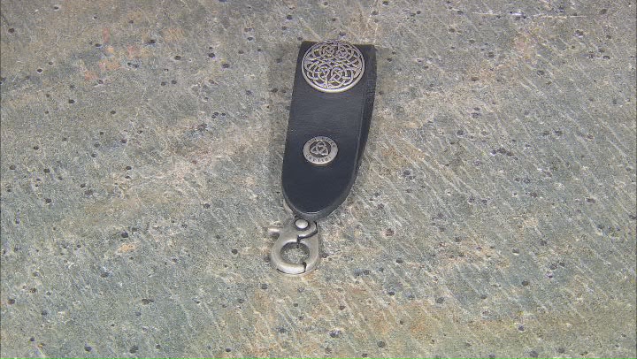 Black Leather Key Fob With Rhodium Over Brass Trinity Knot Charm Video Thumbnail