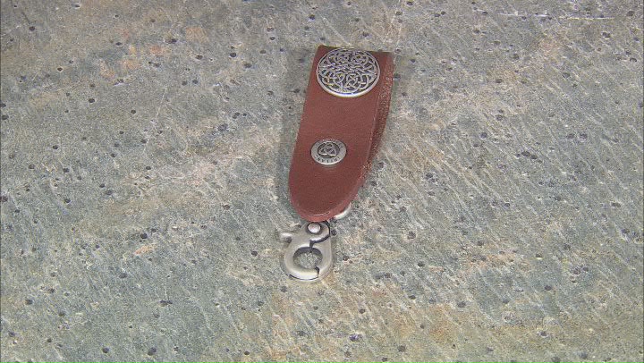 Brown Leather Key Fob With Rhodium Over Brass Trinity Knot Charm Video Thumbnail
