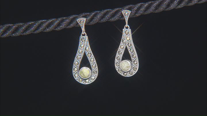 Marcasite With Connemara Marble Sterling Silver Dangle Earrings Video Thumbnail
