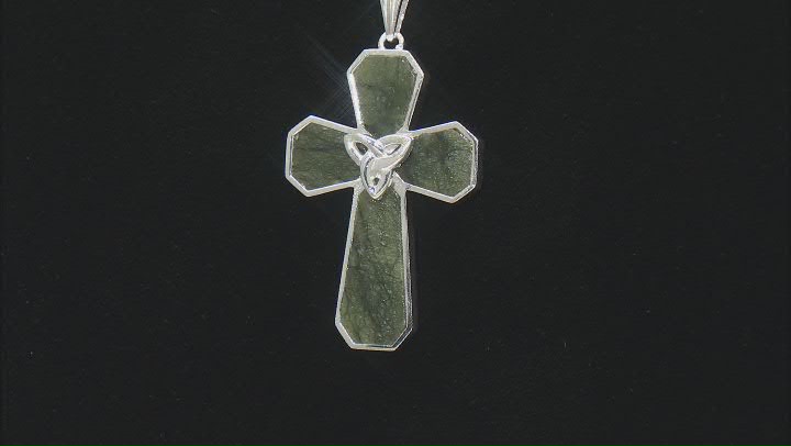 Connemara Marble Sterling Silver Trinity Knot Cross Pendant With 24"L Chain Video Thumbnail