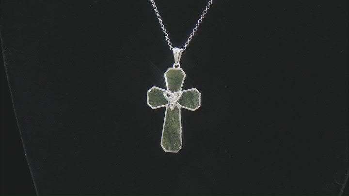 Connemara Marble Sterling Silver Trinity Knot Cross Pendant With 24"L Chain Video Thumbnail