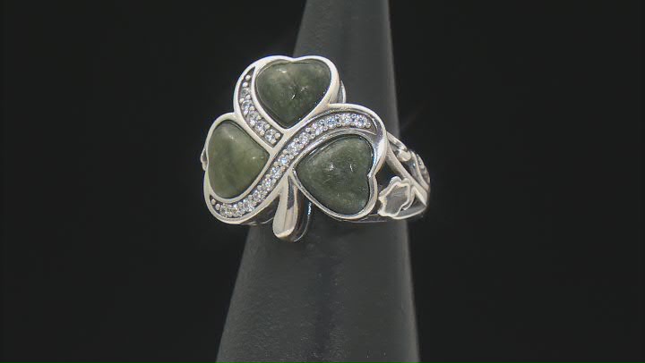 Heart Shaped Connemara Marble With Cubic Zirconia Sterling Silver Shamrock Shaped Ring 0.54 ctw Video Thumbnail