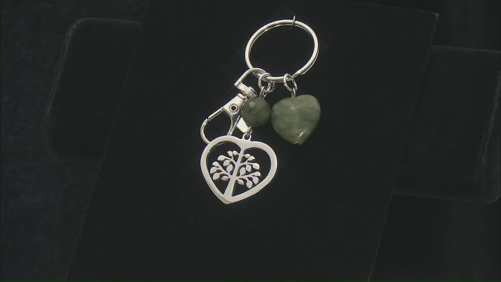 20mm Heart Shaped Connemara Marble Stainless Steel Tree of Life Key Chain Video Thumbnail