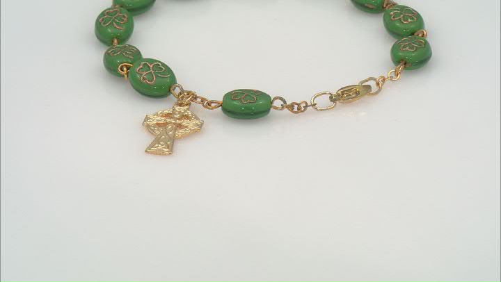 Ceramic Shamrock Bead Gold Tone Celtic Rosary Bracelet Video Thumbnail