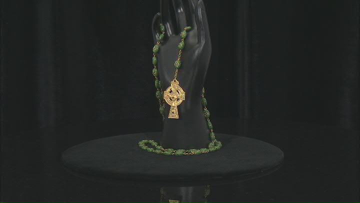 Ceramic Shamrock Bead Gold Tone Celtic Rosary Video Thumbnail